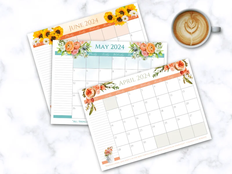 Free Printable 2024 Floral Calendar - Carrie Elle